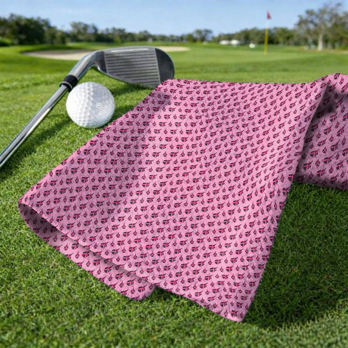 Breast Cancer Awareness Golf Towel, Pink Ribbon Pattern Golf Towels For Breast Cancer Support, Golf Gift For Golfer