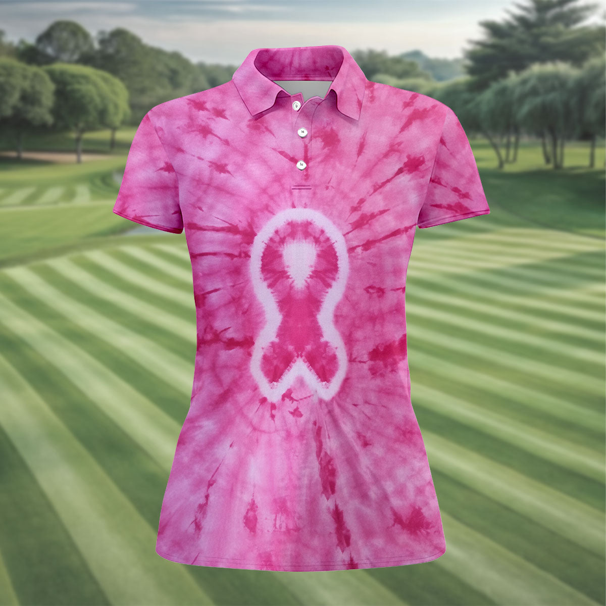 Breast Cancer Pink Tie Dye Womens Golf Shirt, Breast Cancer Awareness Shirt, Womens Golf Tops