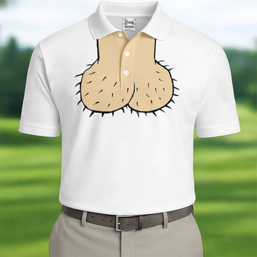 White Funny Dickhead Faux Chest Golf Shirt, Adult Gag Gift Shirt, Rude Humor Shirt