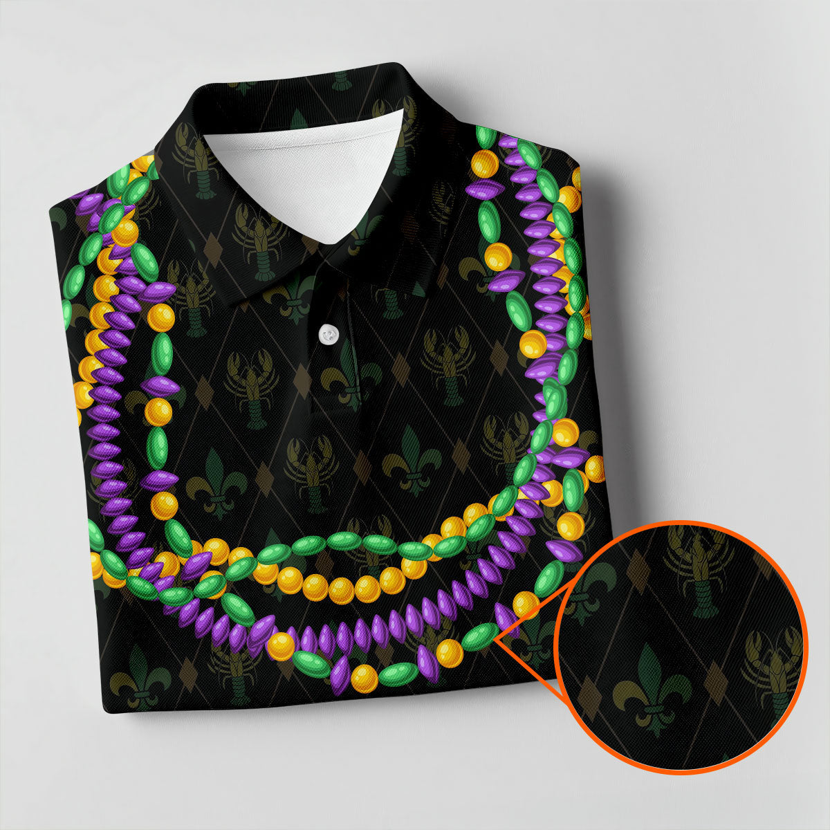 Mardi Gras Beads Chain Crawfish Fleur De Lis Black Golf Shirt, Polo ShirtFor Men, Golf Shirts For Men