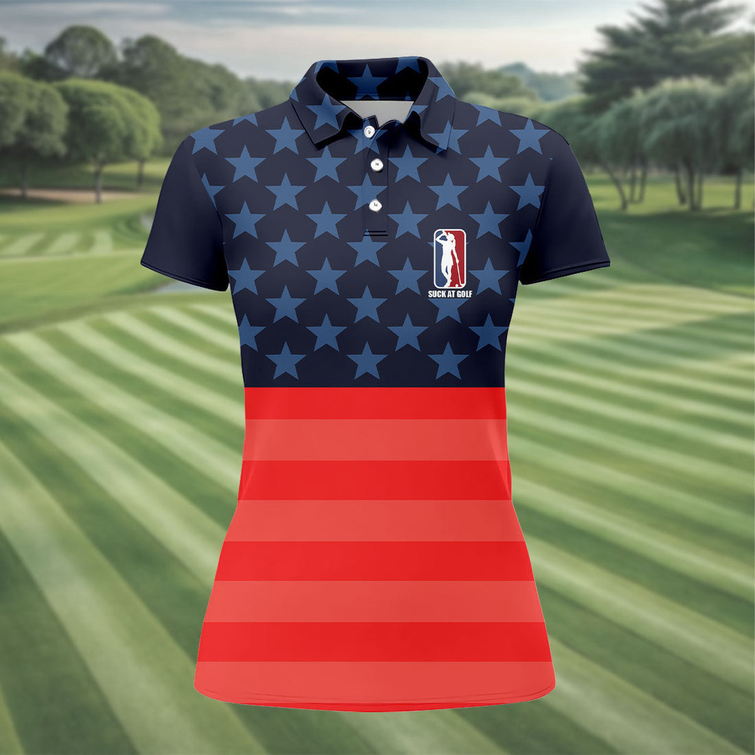 Funny Suck At Golf Drunk Golfer Golf Shirt For Women, Patriotic 4th Of July Golf Shirt