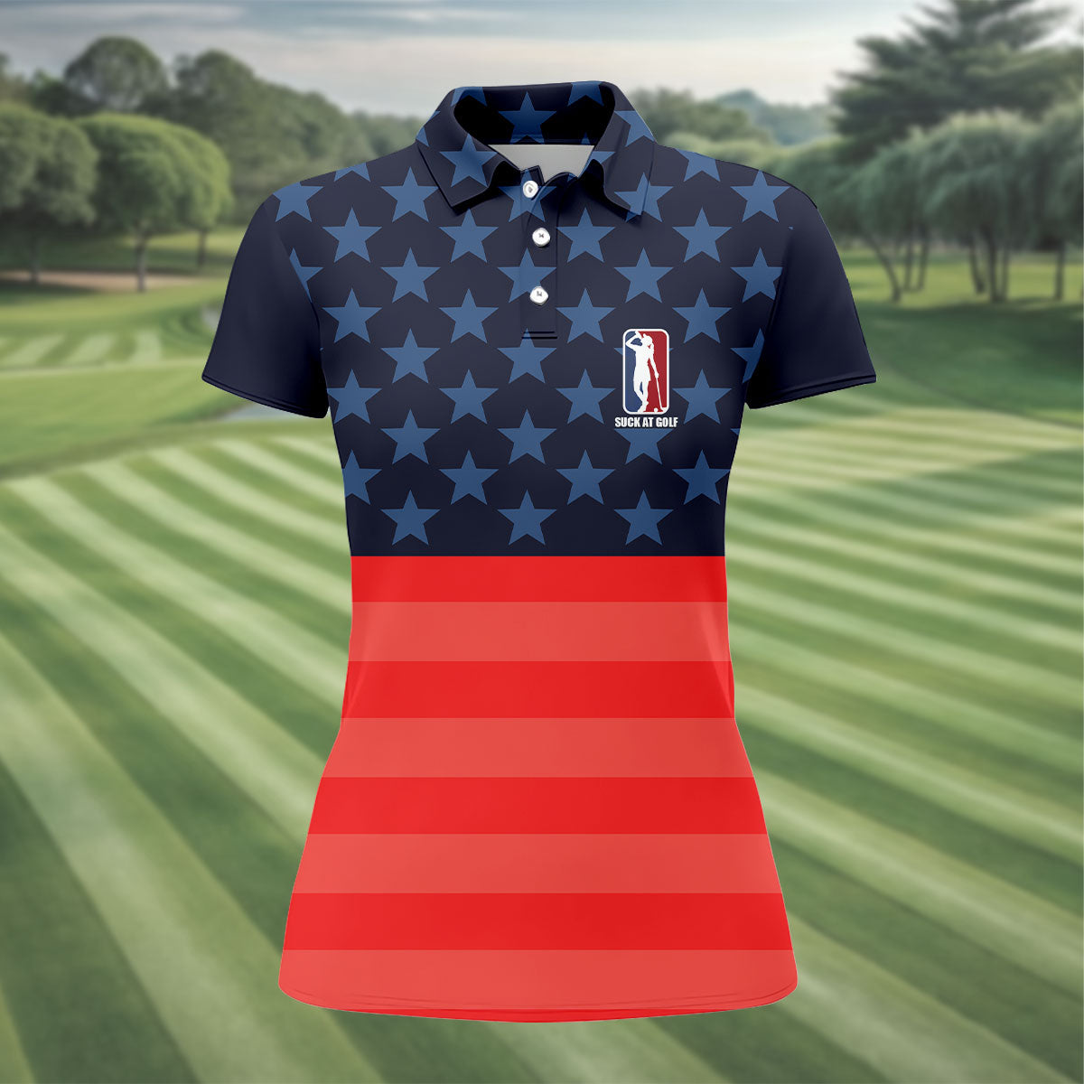 Funny Suck At Golf Drunk Golfer Golf Shirt For Women, Patriotic 4th Of July Golf Shirt