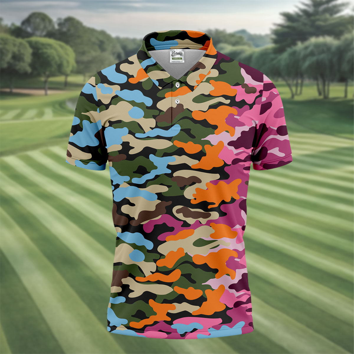 Rainbow Camouflage Golf Tops For Men, Cool Golf Outfit, Polo Shirtor Men, Golf Shirts For Men