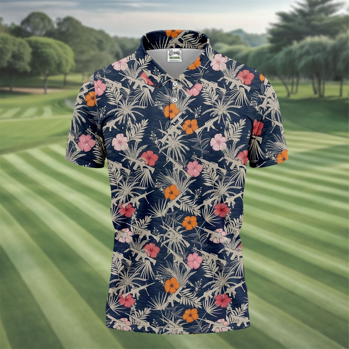 Hawaiian Hibicus Military Theme Navy Golf Shirt, Golf Shirts For Men, Polo ShirtFor Men