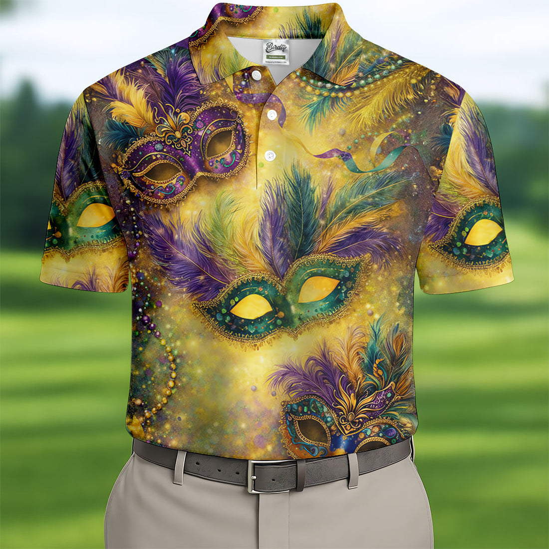 Masquerade Mask Beads Chain Sparkling Effect Mardi Gras Golf Shirt, Polo ShirtFor Men, Golf Shirts For Men