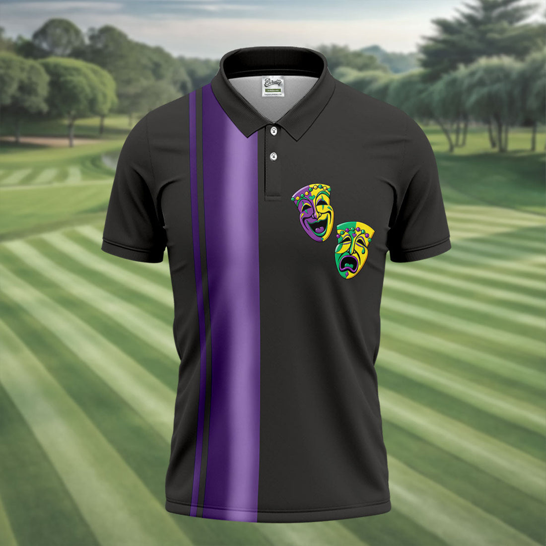 Melpomene And Thalia Theatrical Masks Purple Stripe Mardi Gras Golf Shirt, Polo ShirtFor Men, Golf Shirts For Men