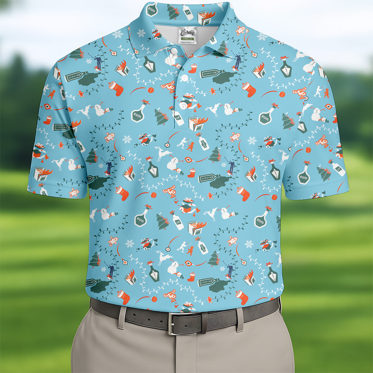 Holiday Chaos Ice Blue Color Golf Tops For Men, Christmas Golf Shirt, Golf Shirts For Men, Golfing Apparel