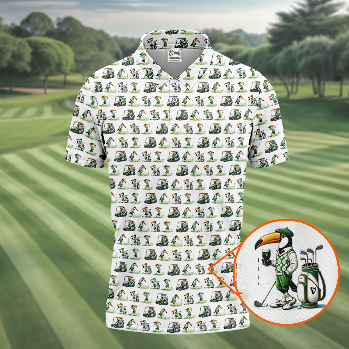 Funny Toucan Golf Pose White And Green Golf Tops For Men, Polo ShirtFor Men, Golf Shirts For Men
