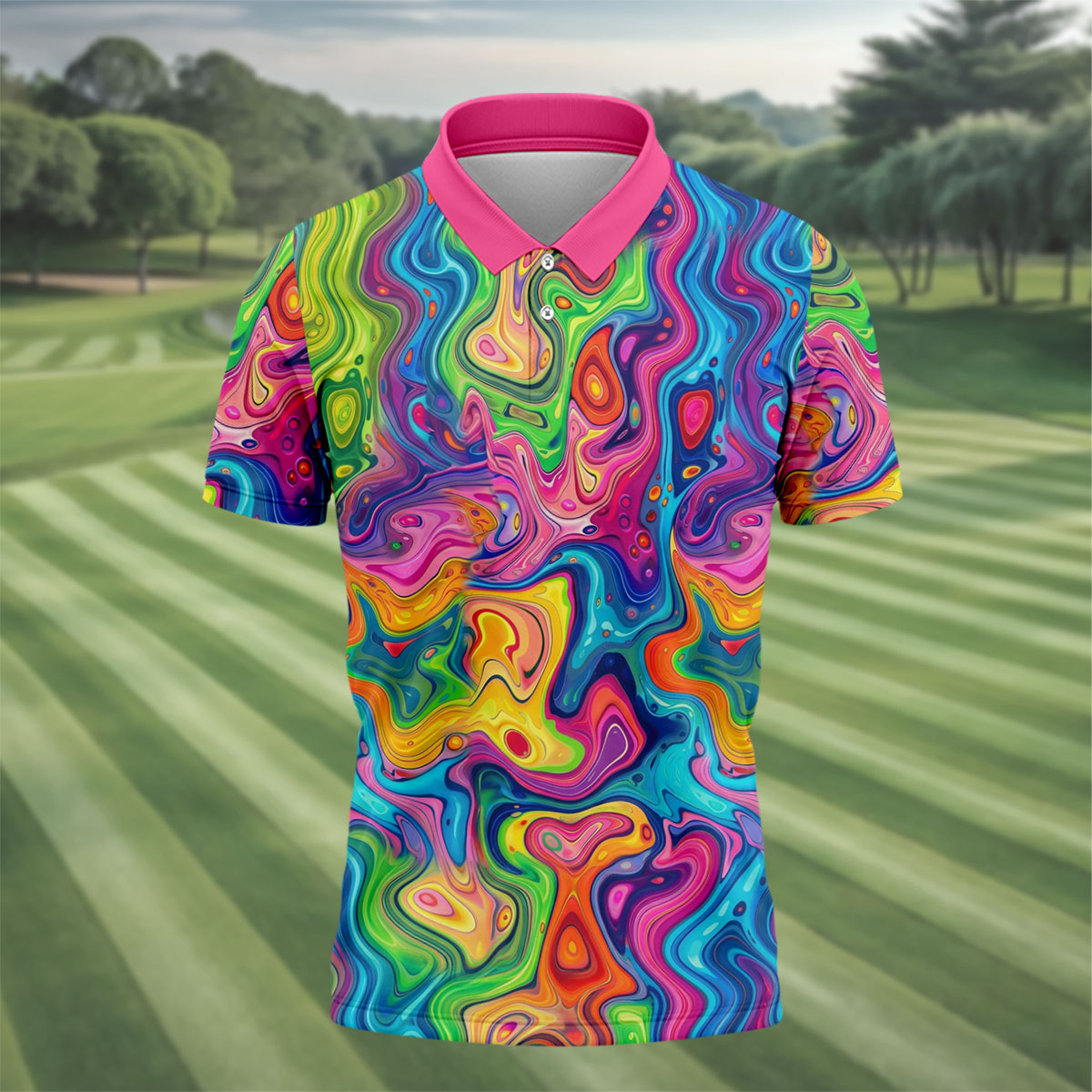 Liquid Marble Colorful Print Golf Tops For Men, Polo Shirt Men, Golf Shirts For Men