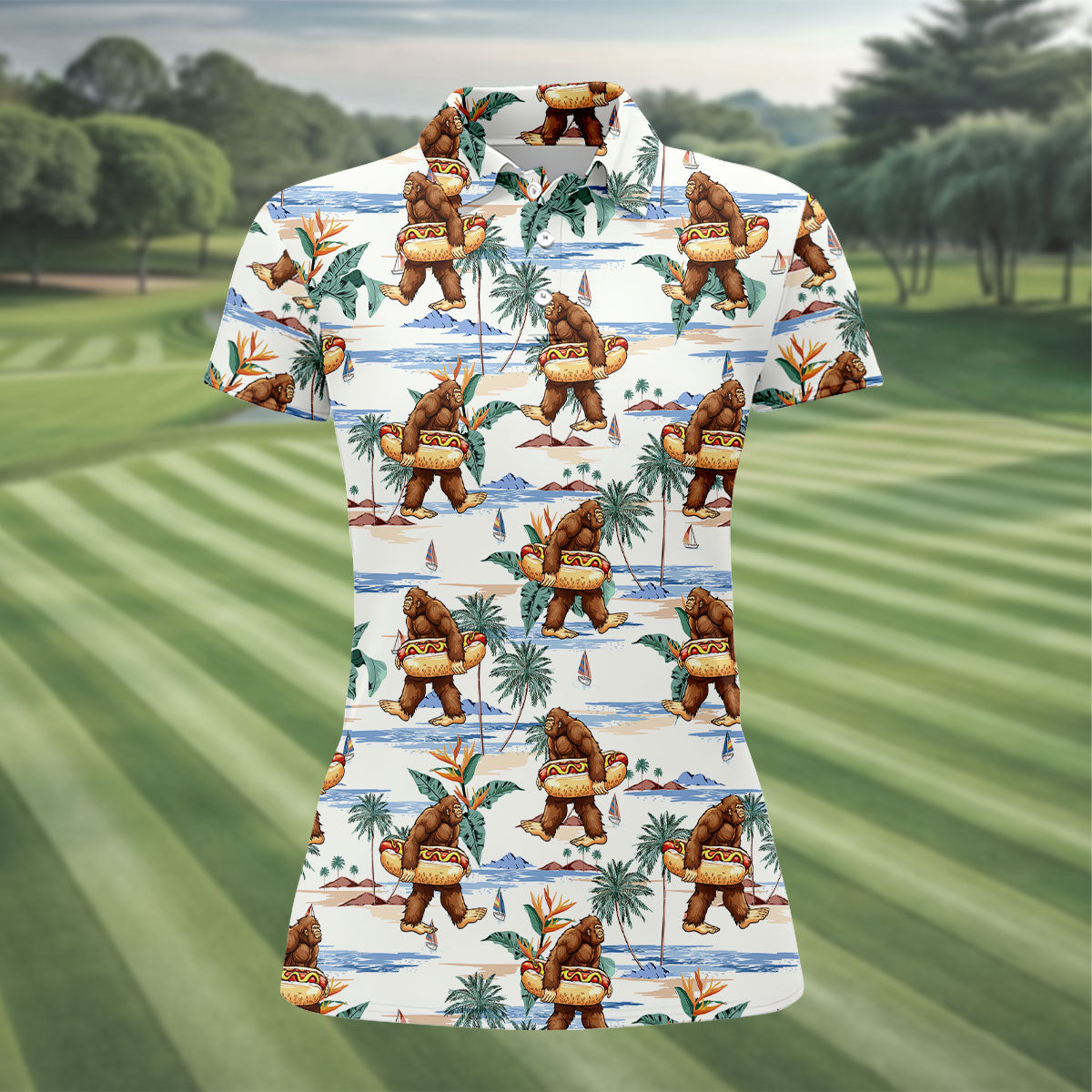 Pink Cowgirl Western Party Icons Golf Polo Shirt, Golf Shirts FAFunny Bigfoot Carrying Hot Dog Float Beach Golf Polo Shirt, Golf Tops For Women, Ladies Golf Shirtor Women, Ladies Golf Shirt (Copy)