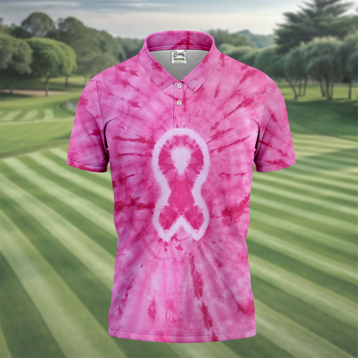 Breast Cancer Pink Tie Dye Men Golf Shirt, Breast Cancer Awareness Shirt, Golf Shirts For Men