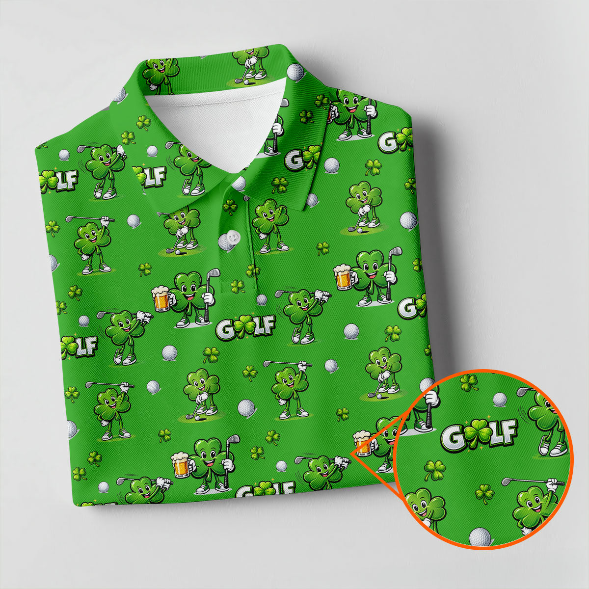 Three Leaf Clover Golf And Beer St Patrick's Day Green Golf Shirt, Fun Golf Shirts For Men, Polo ShirtFor Men
