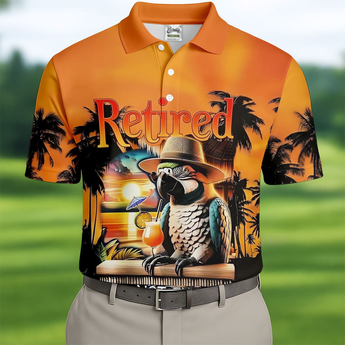 Funny Retirement Parrot Beach Vacation Golf Shirt, Mens Golf Polo, Printed Golf Shirts