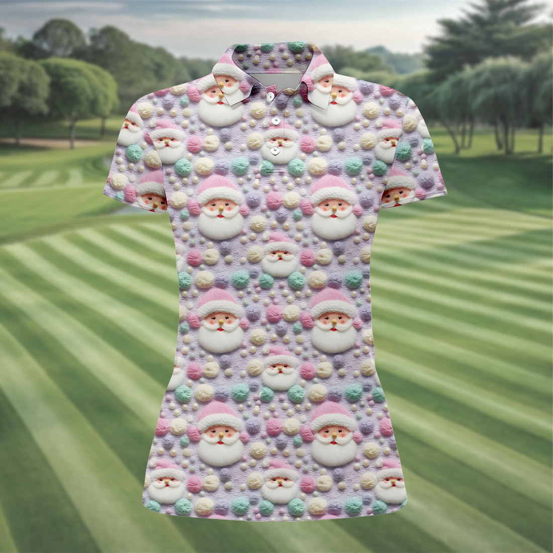 Knit Santa Pastel Pattern Women's Golf Tops, Christmas Golf Shirt, Cute Golf Outfit, Ladies Golf Shirts
