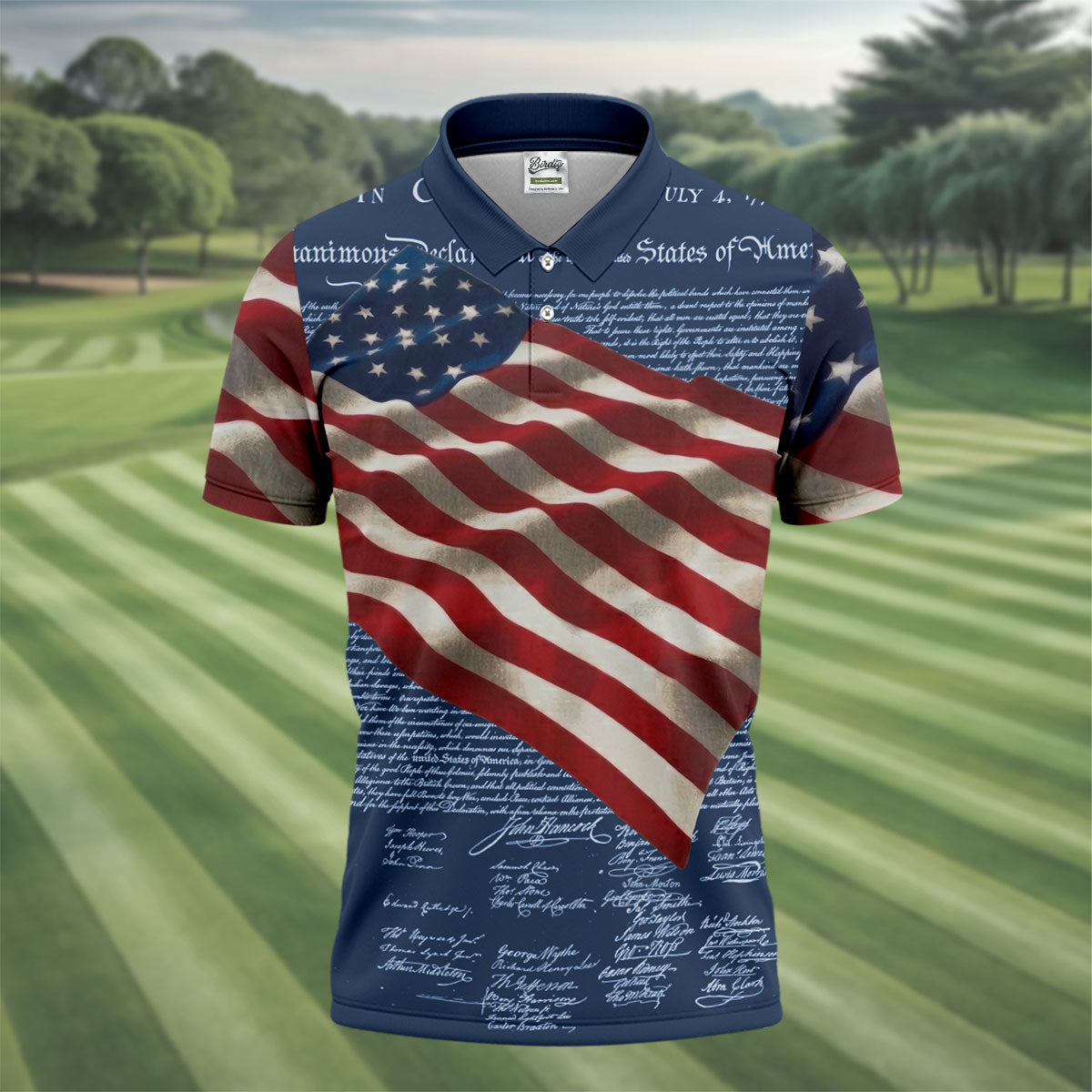 Patriotic American Flag Declaration Of Independence 4th Of July Navy Golf Shirt, 250th Anniversary Polo ShirtFor Men