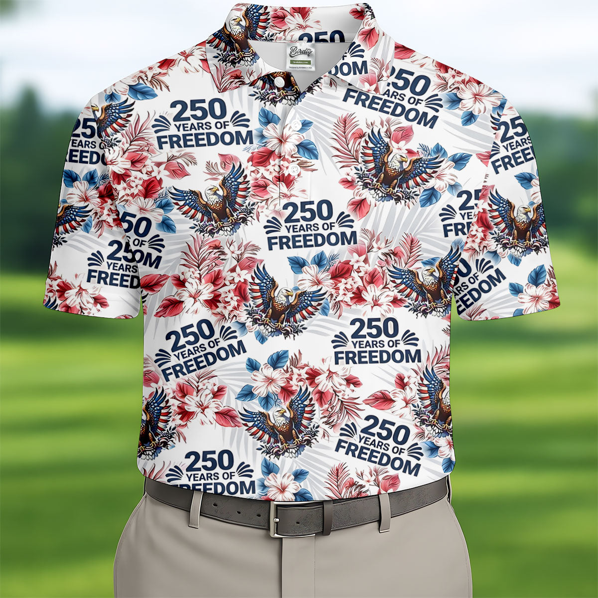 America 250 Years Of Freedom Tropical Vibe Patriotic Golf Shirt, 4th Of July Golf Shirt, Golf Shirts For Men