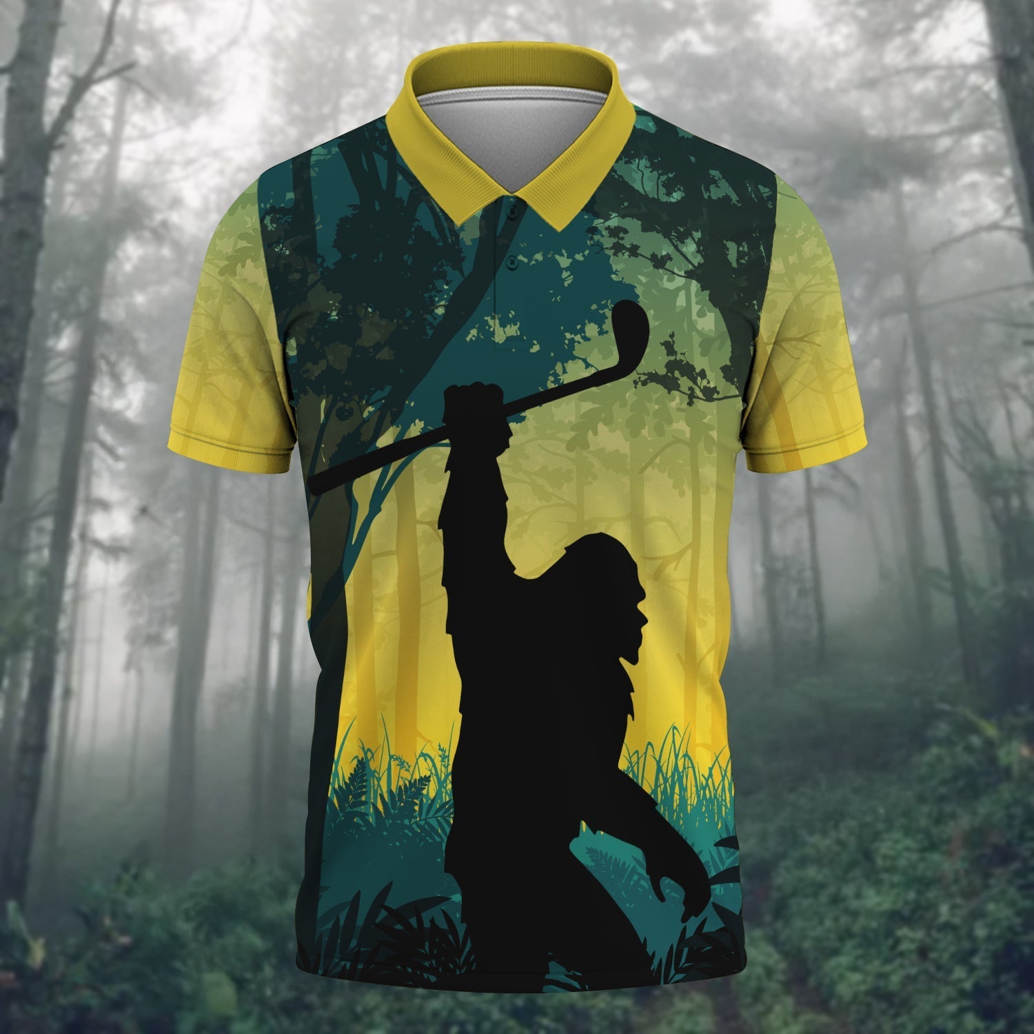 Bigfoot Hawaiian Polo Golf Shirts, Mens Golf Gift, Funny Golf Shirt