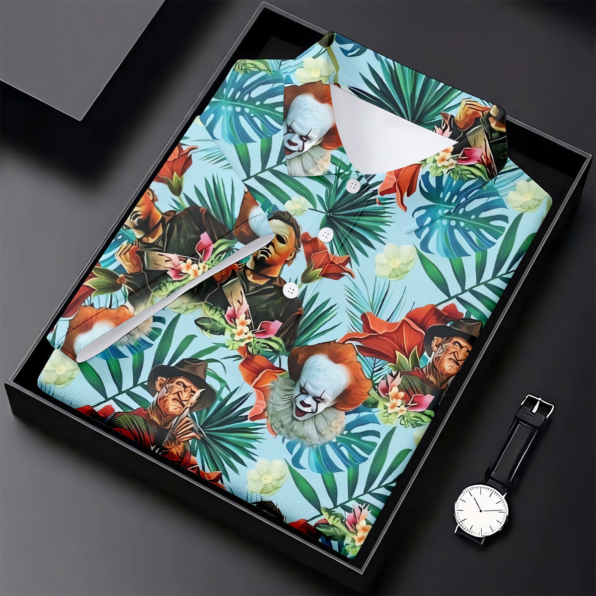 Tropical Horror Character Hawaiian Golf Shirt, Women’s Golf Polo, Halloween Golf Shirt
