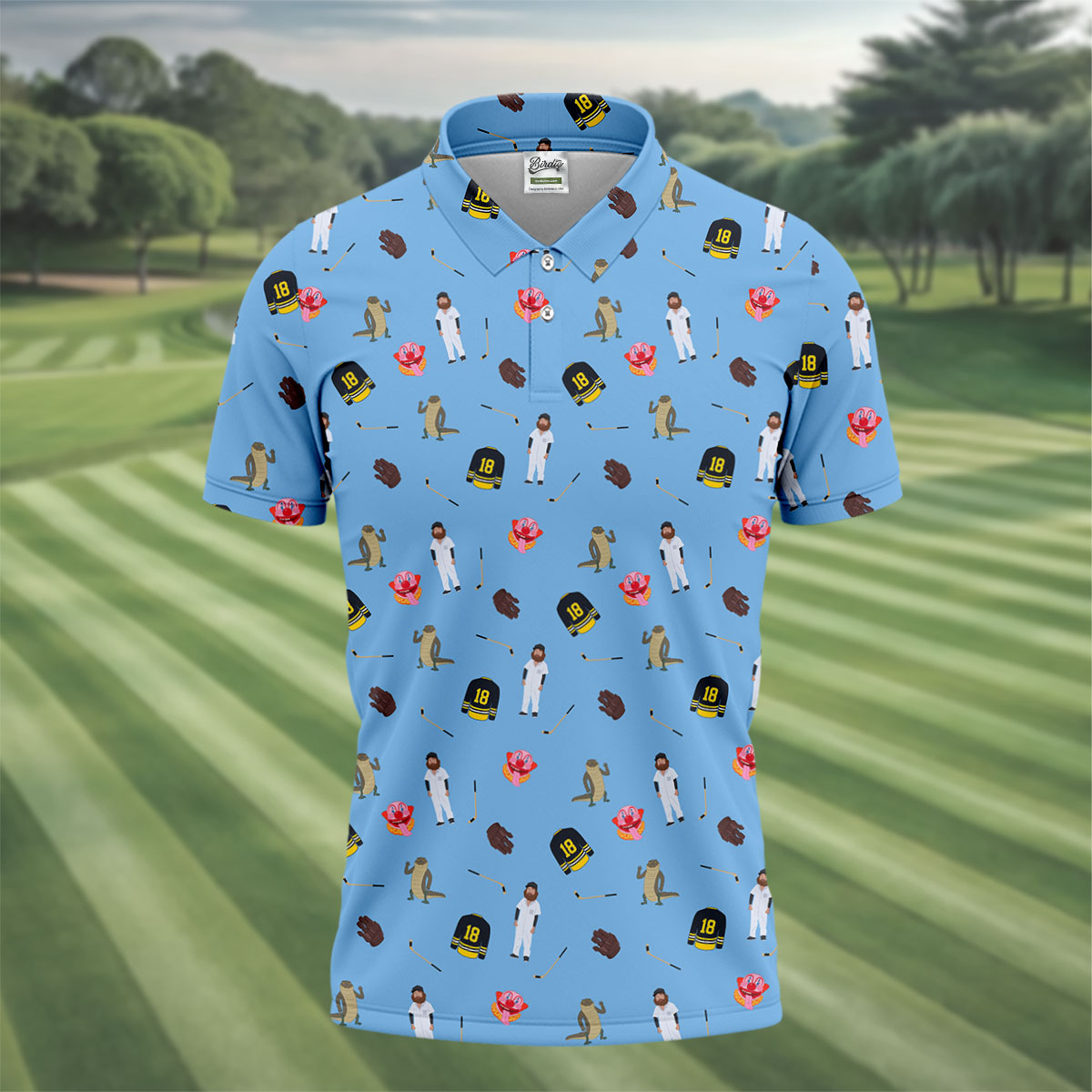 Sport Movie Character Funny Aligator Clown Head Blue Golf Shirt, Men's Funny Golf Shirts, Golf Shirts For Men