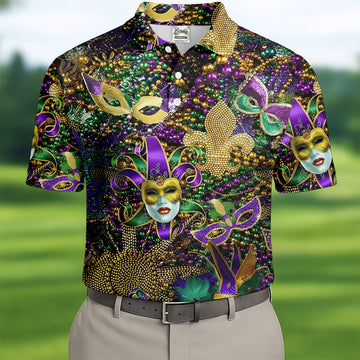 Holiday Mardi Gras Green Purple Gold Golf Tops For Men, Polo ShirtFor Men, Golf Gift For Men