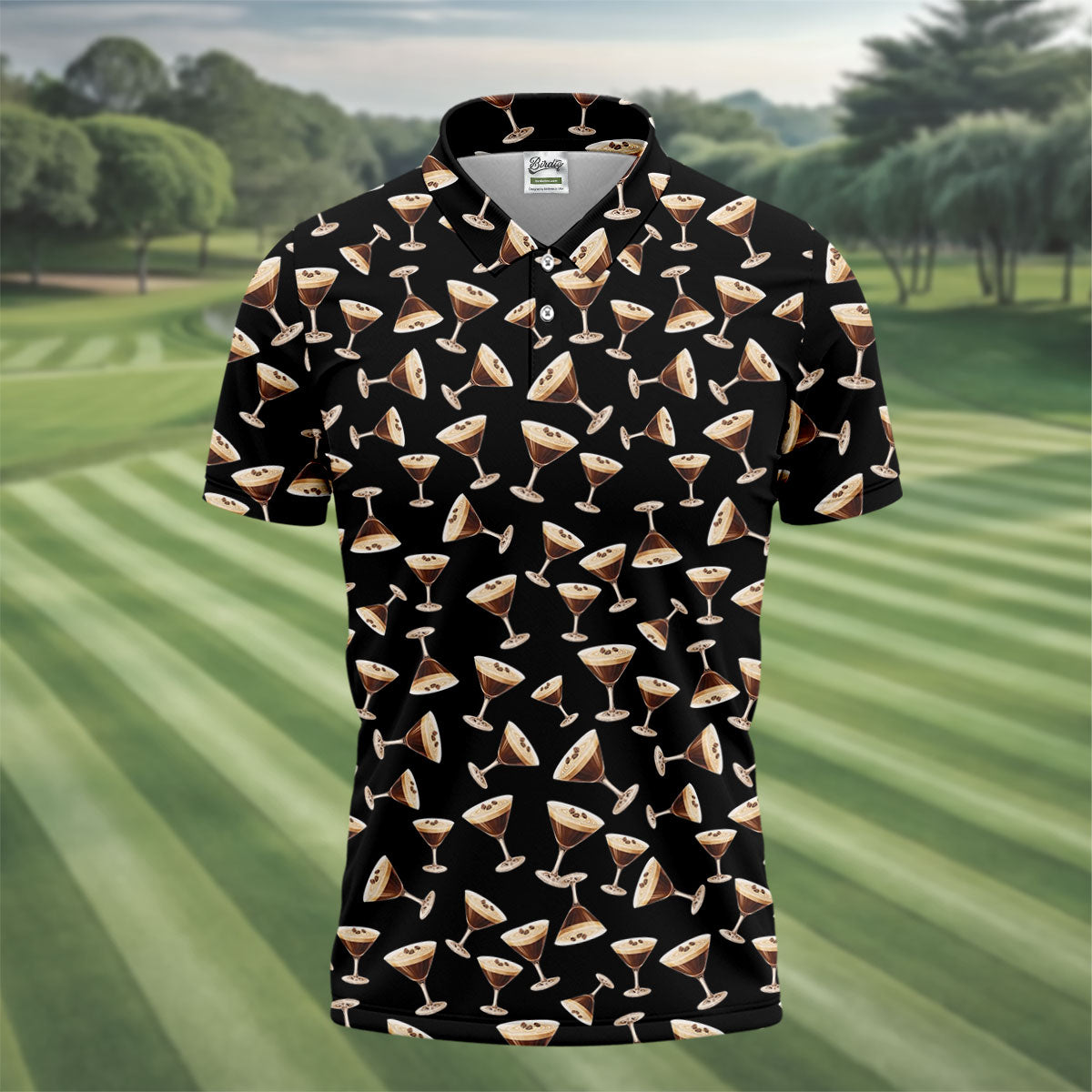 Espresso Martini Print Golf Shirt, Men's Golf Polo ShirtShirts For Men, Polo Shirt Men