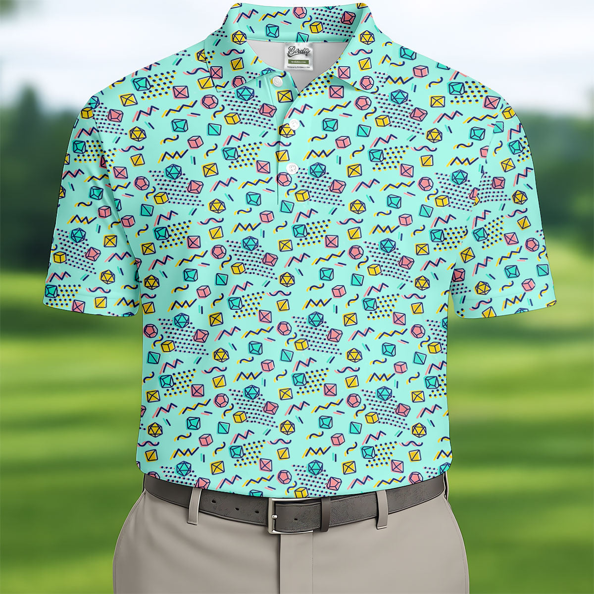 90s Dice Memphis Style Light Mint Green Cute Golf Shirt, Polo ShirtFor Men, Golf Shirts For Men