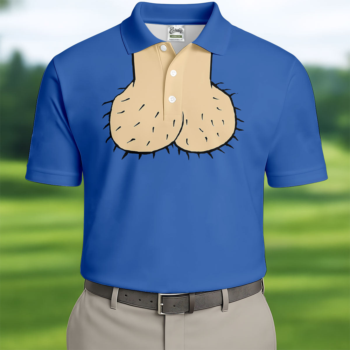 Blue Funny Dickhead Faux Chest Golf Shirt, Men's Polo Shirts, Polo Shirts For Men