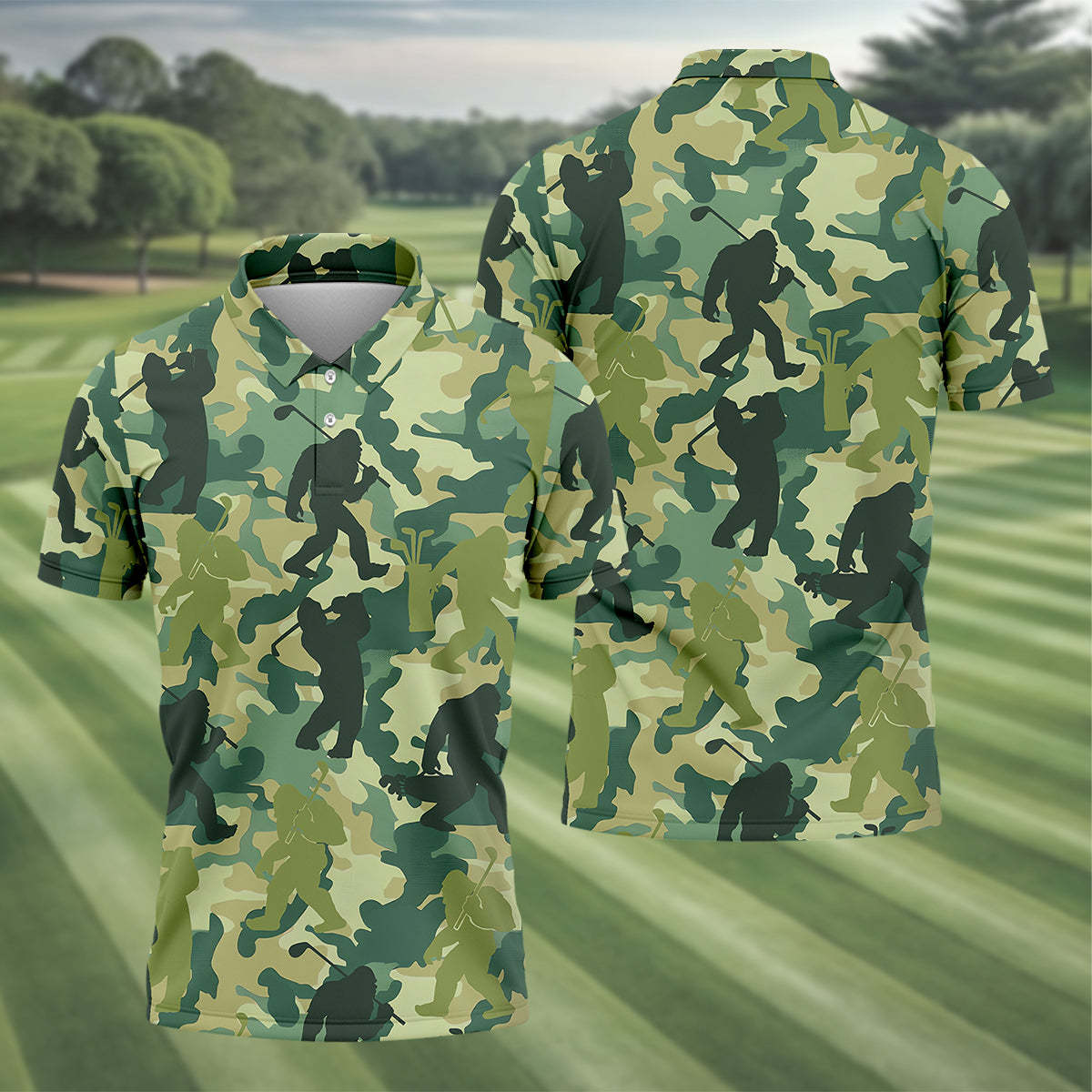 Bigfoot Sasquatch Men's Golf Polo ShirtFunny Golf Shirt, Gift For Golfers