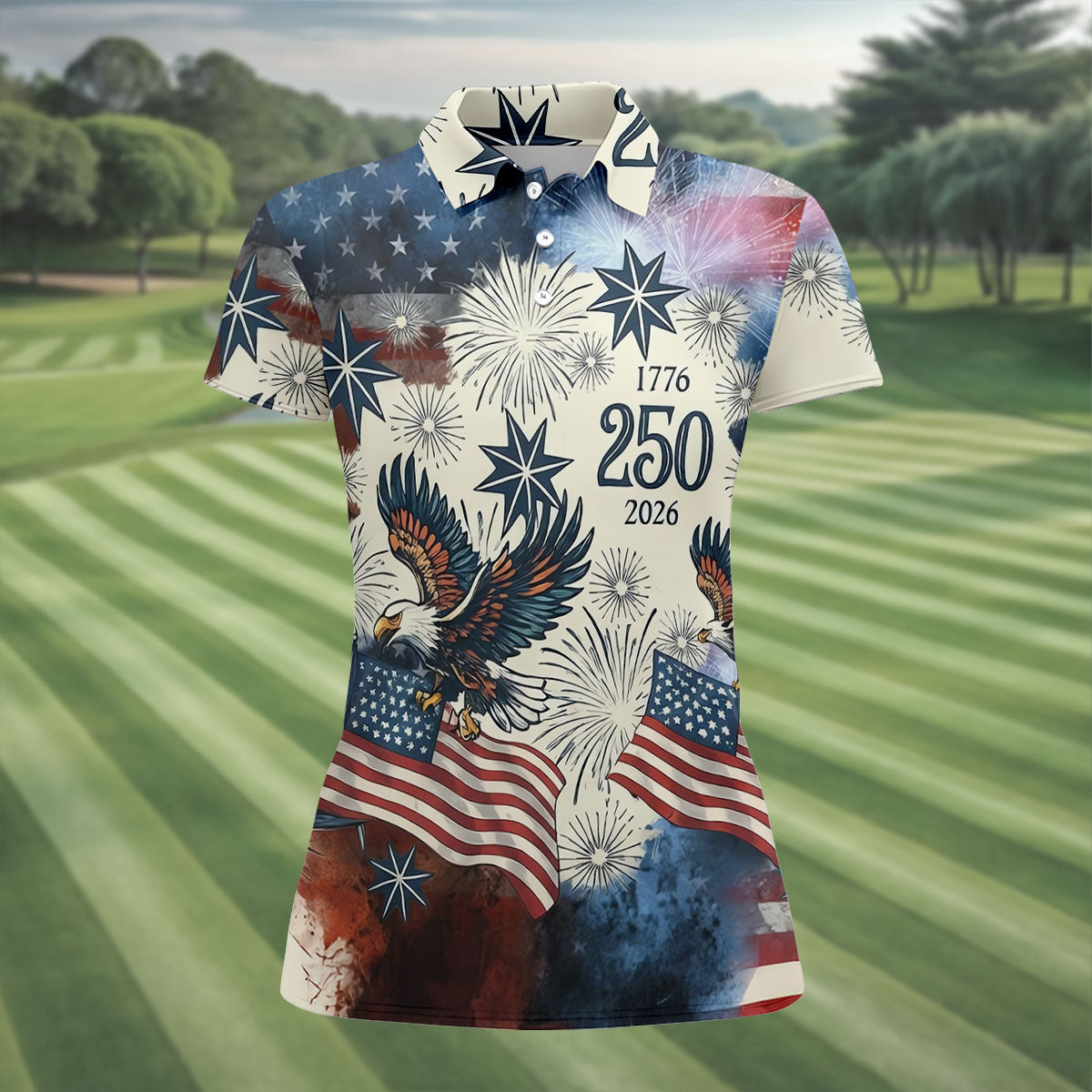 United States 250th Anniversary Patriotic Eagle Vintage Golf Shirt, 4th Of July Golf Shirt For Women