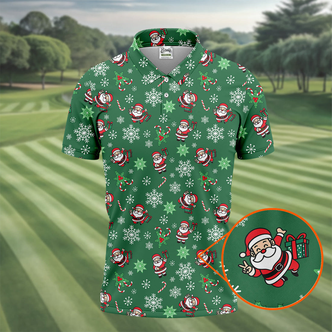 Santa Claus Pattern Christmas Green Golf Tops For Men, Christmas Golf Shirt, Polo ShirtFor Men