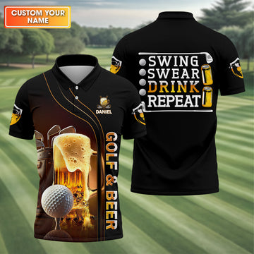 Swing Swear Drink Repeat Funny Golf Polo Shirtens Golf Gift, Golf Lover Gift