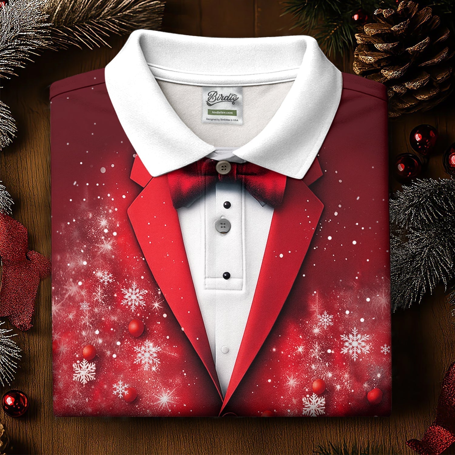 Black And Red Christmas Glitter Print Men's Golf Polo Shirtristmas Golf Shirt, Golf Gift For Men