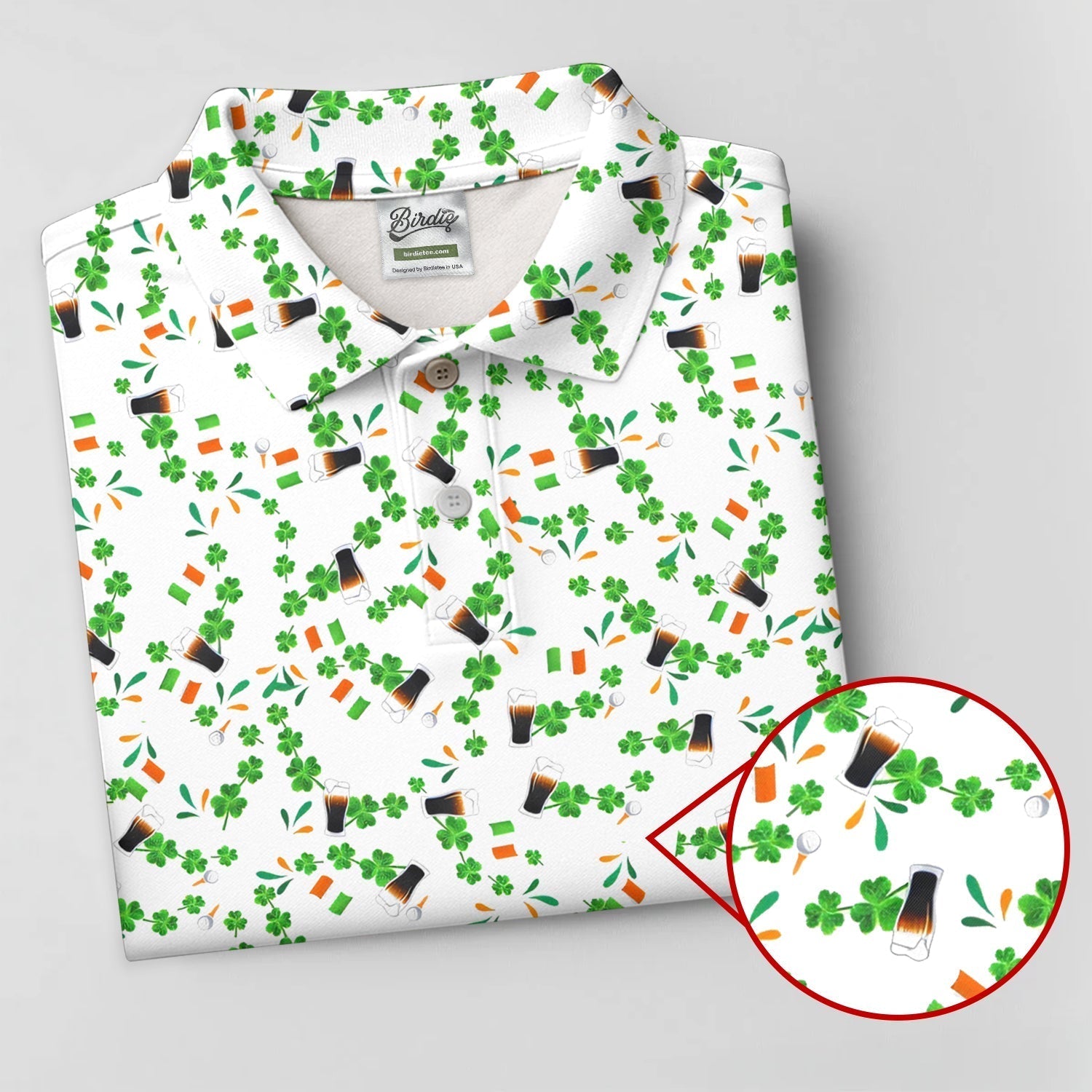 Dark Stout Beer St Patrick's Day Shamrocks White Golf Shirt, Women's Golf Tops, Ladies Golf Shirt