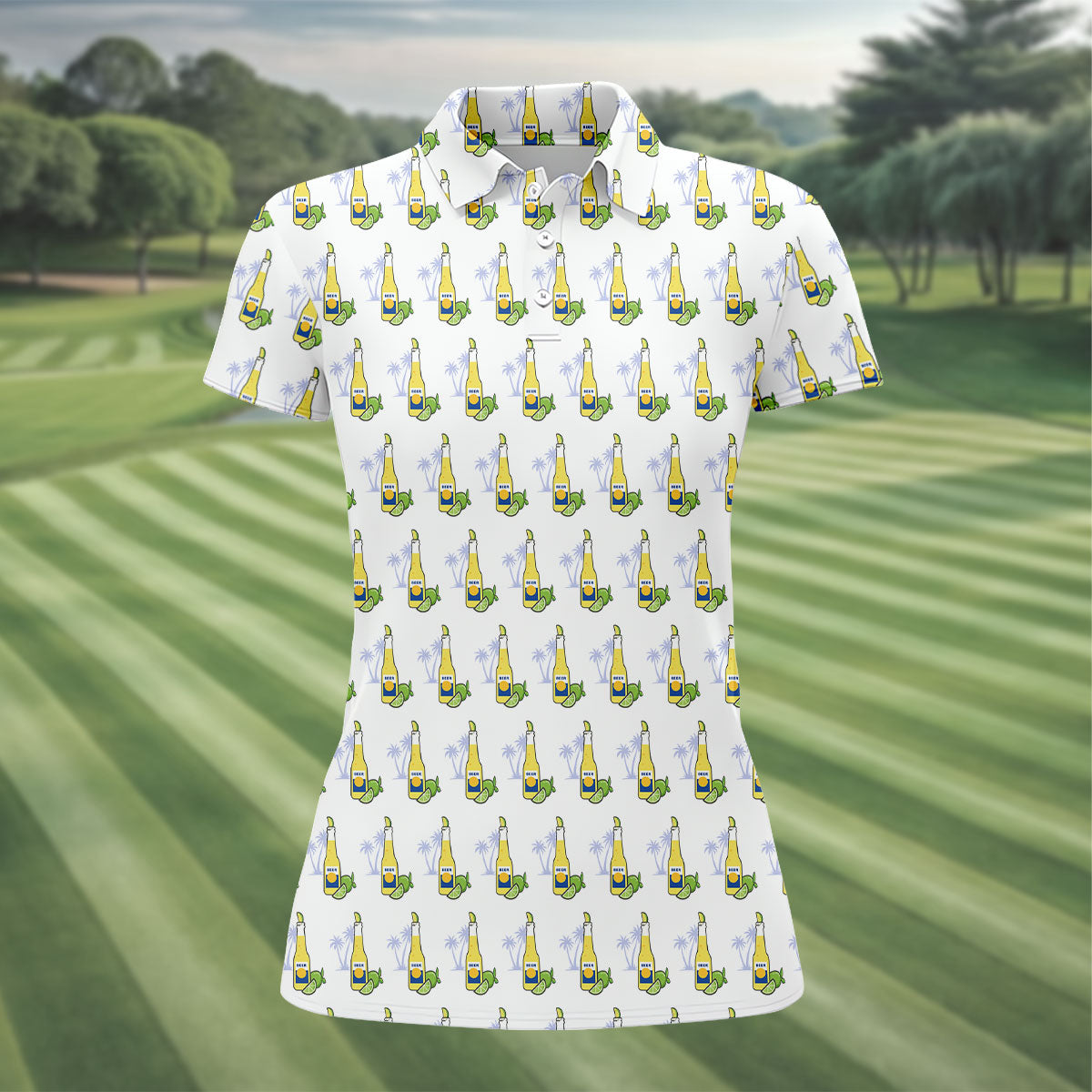 Beer And Lime Palm Tree Pattern Tropical Golf Shirt, Women's Golf Tops, Ladies Golf Shirt