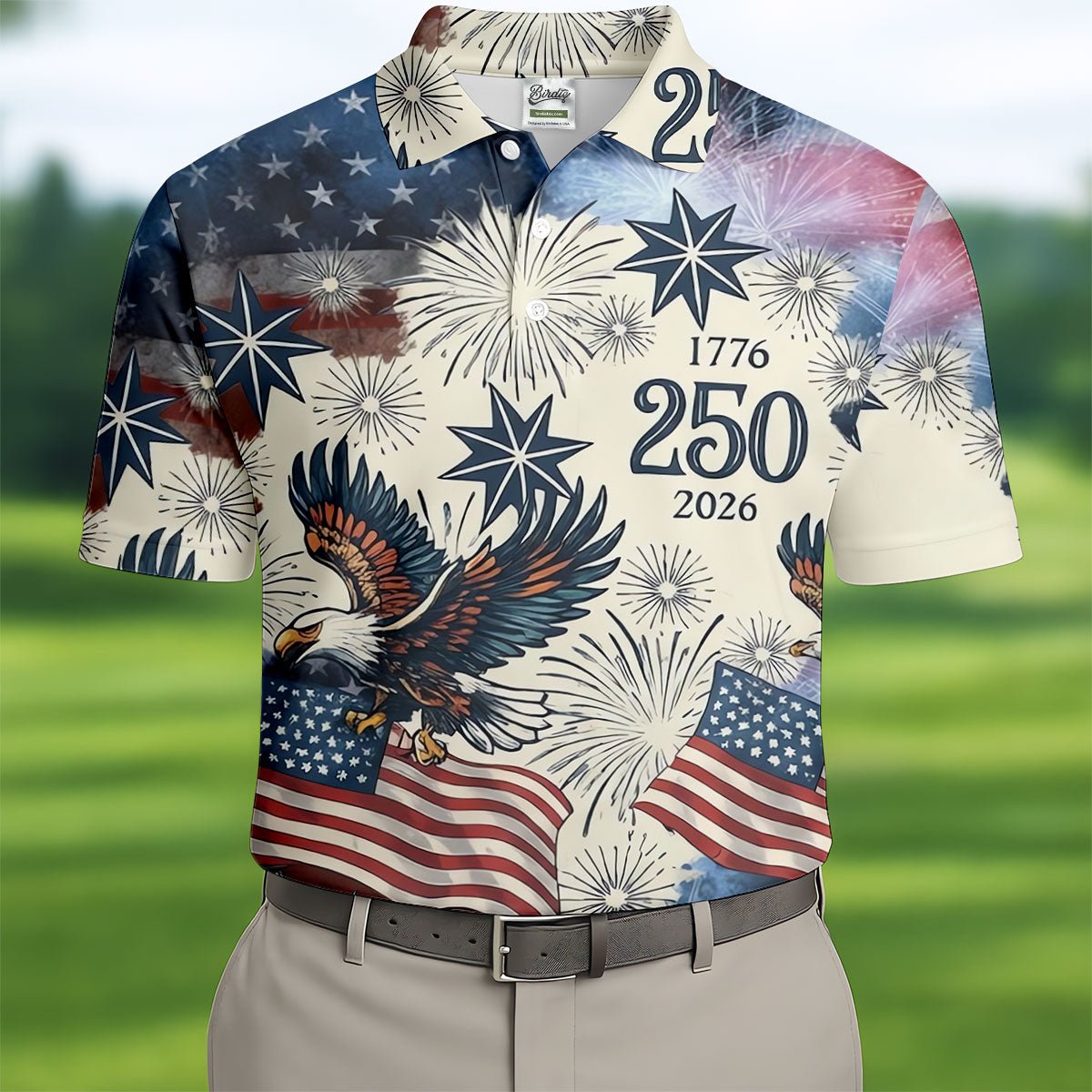 United States 250th Anniversary Patriotic Eagle Vintage Golf Shirt, 4th Of July Golf Shirts For Men
