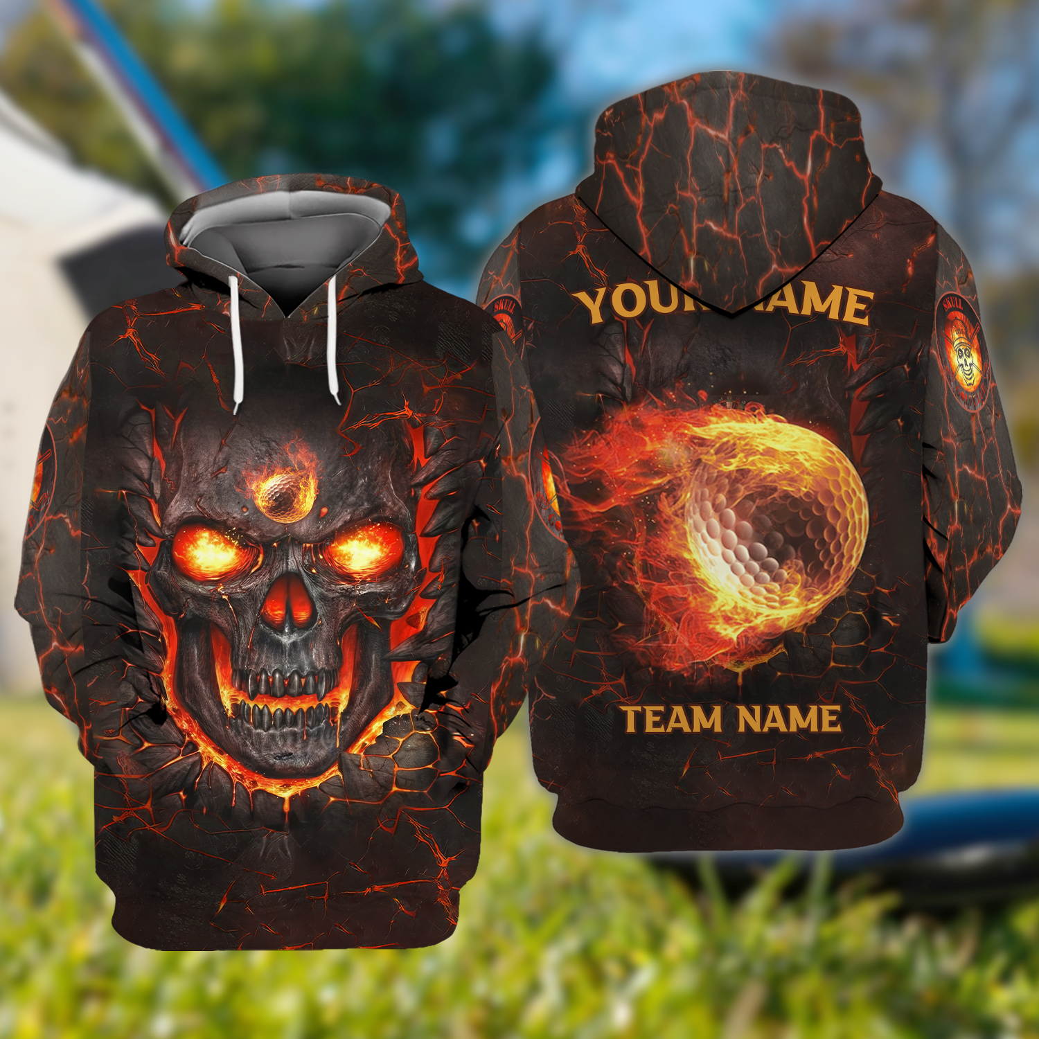 Custom Flaming Skull Men's Golf Polo ShirtGolfing Apparel, Gift For Golfers