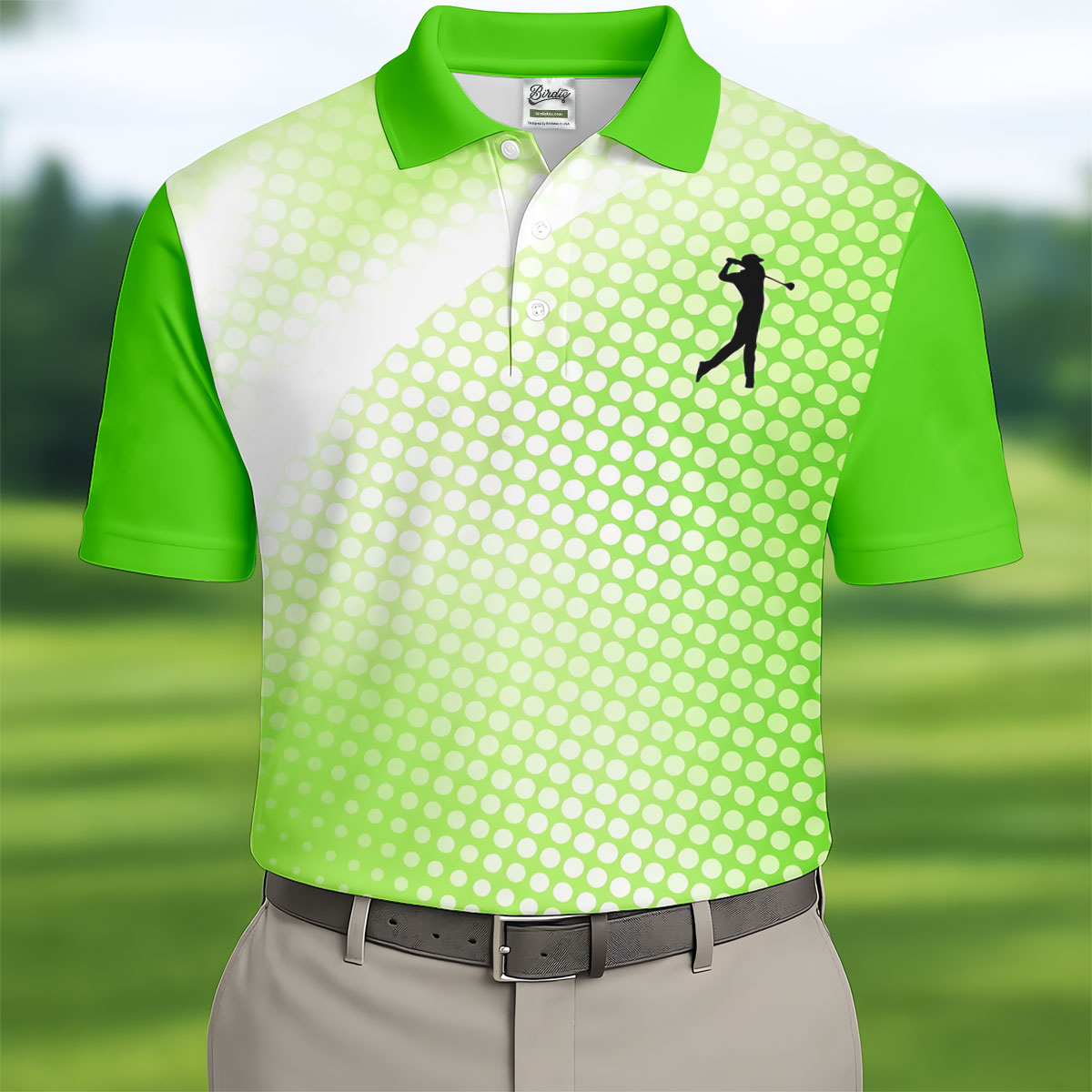 Green White Gradient Polka Dot Golf Shirt, Polo Shirts For Men, Golf Shirts For Men