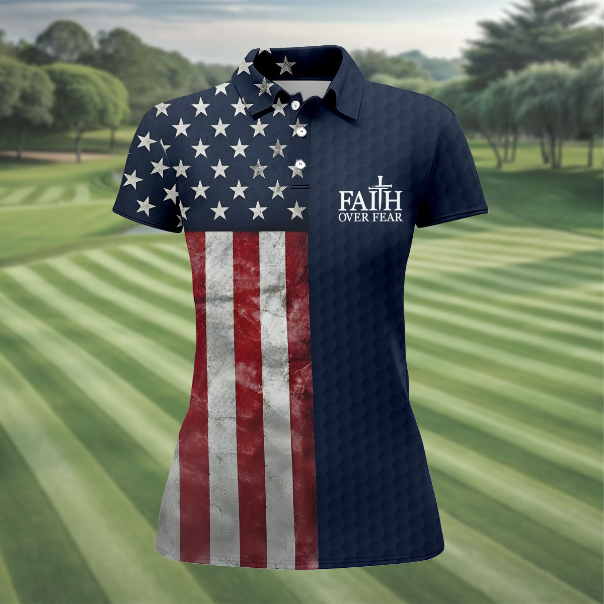Faith Over Fear Patriotic Golf Shirt, 4th Of July Golf Shirt, 250 Celebration Golf Shirt For Women