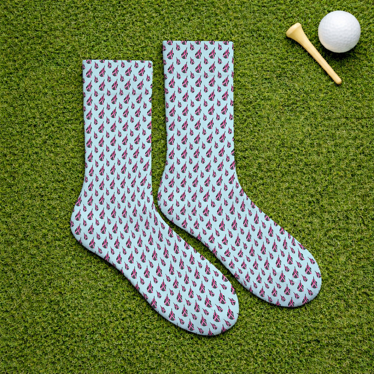 Breast Cancer Awareness Golf Socks, Pink Ribbon Pattern Golf Sock For Breast Cancer Support, Golf Gift For Golfer