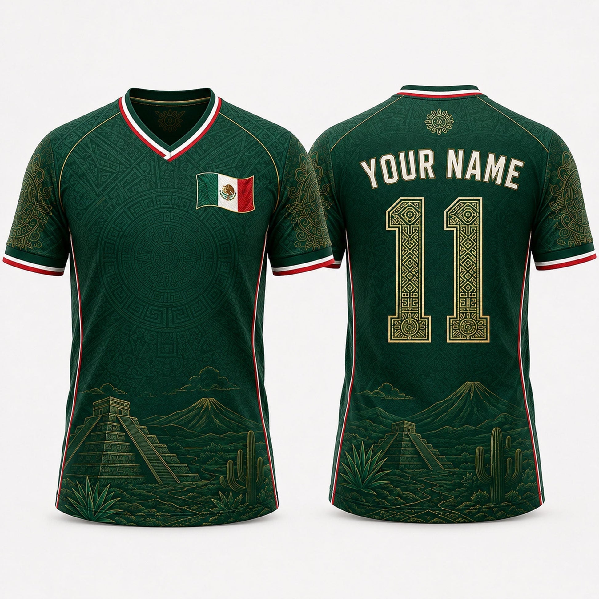 Mexican Landscape Fooball Shirt, V-NeckMen Football Lover, Mexico Team Football Gifts