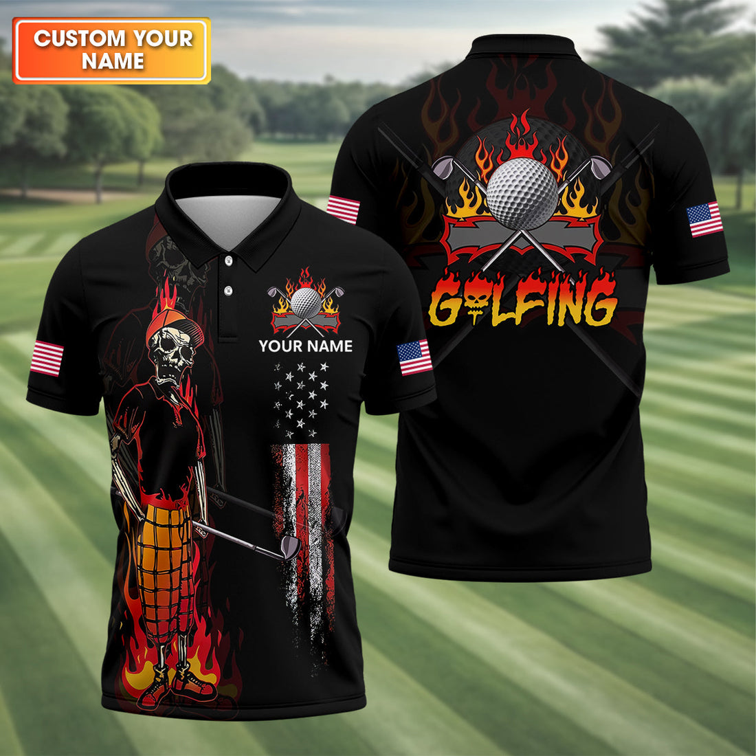 Custom Skull Golf Polo ShirtMens Golf Gift, Funny Golf Shirt