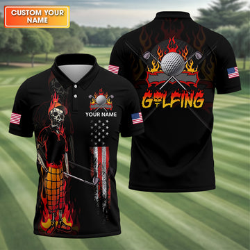 Custom Skull Golf Polo ShirtMens Golf Gift, Funny Golf Shirt