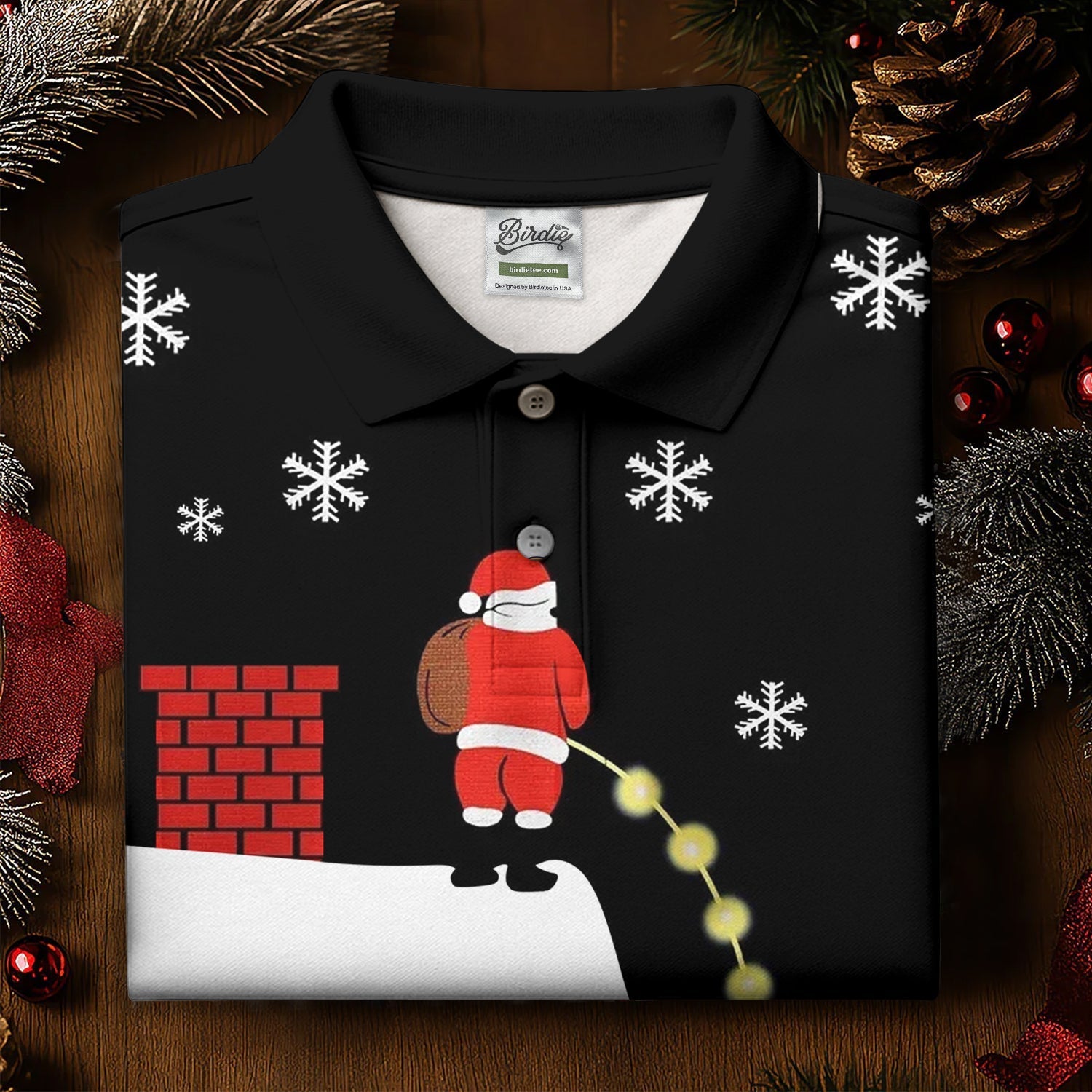 Santa Peeing Funny Christmas Golf Tops For Men, Christmas Golf Shirt, Men's Funny Golf Shirts