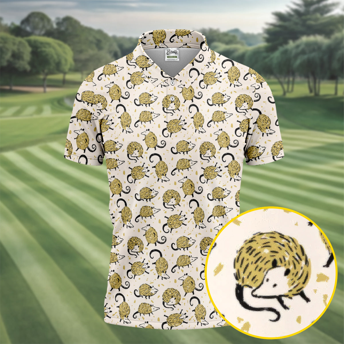 Cute Opossum Seamless Pattern Golf Tops For Men, Cute Golf Outfit, Polo Shirtor Men