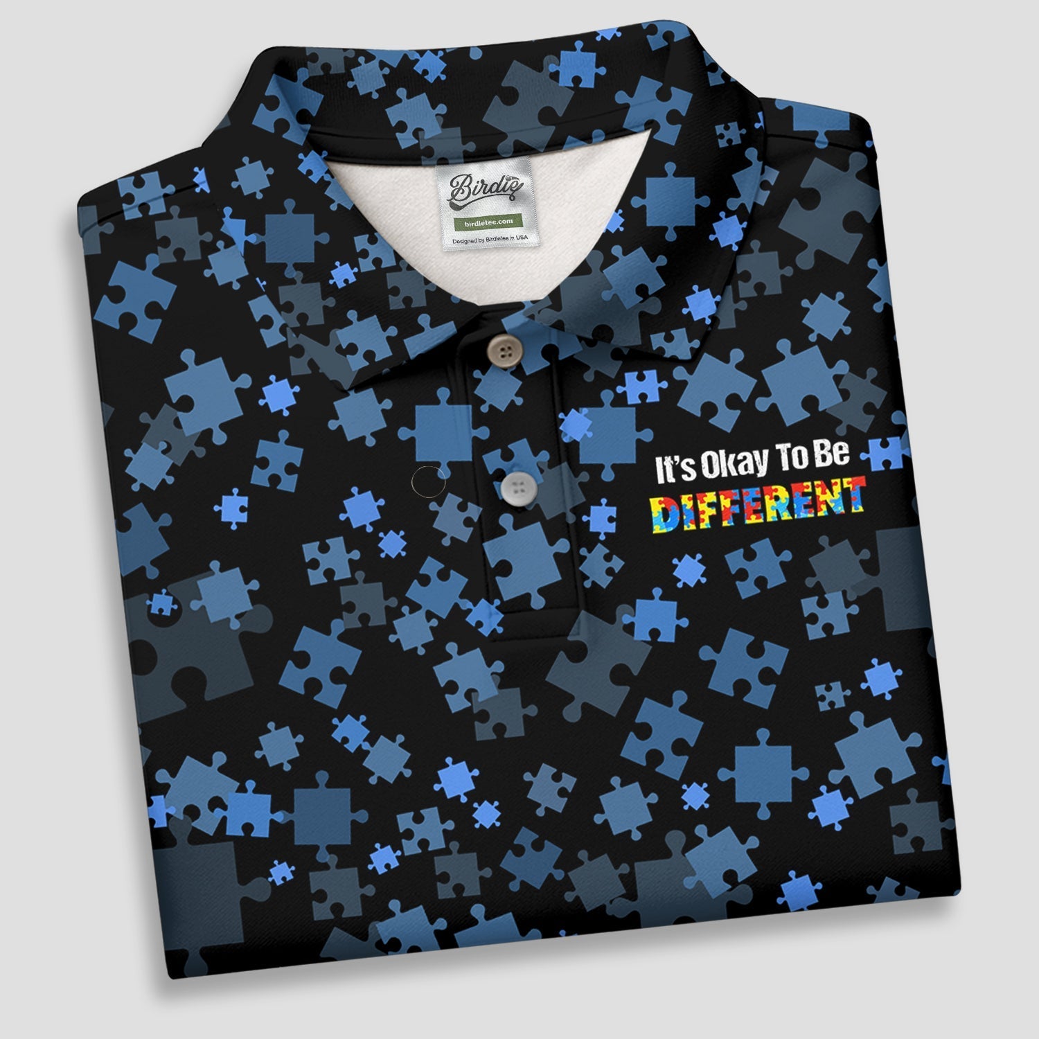 It's Okay To Be Different Autism Awareness Black And Blue Puzzle Pattern Golf Tops For Men, Polo ShirtFor Men