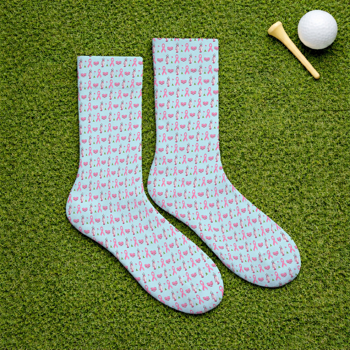 Breast Cancer Pattern Golf Socks, Pink Ribbon Golf Sock for Golf Lovers, Support Breast Cancer Awareness Gift