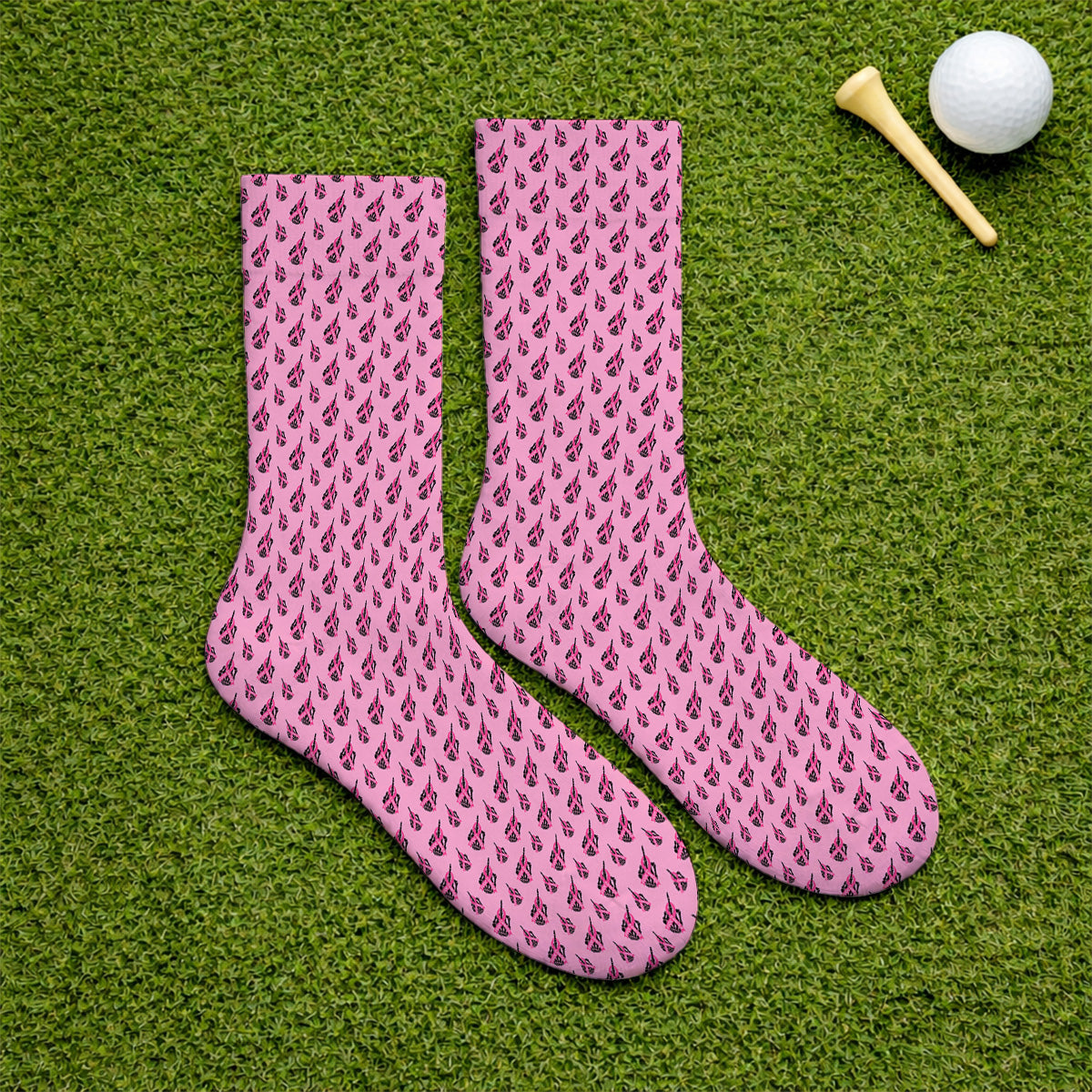 Breast Cancer Awareness Golf Socks, Pink Ribbon Pattern Golf Sock For Breast Cancer Support, Golf Gift For Golfer