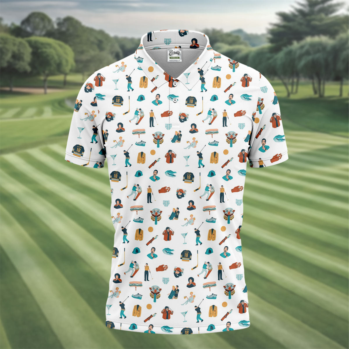 30th Anniversary Sport Movie Character White Golf Shirt, Men's Funny Golf Shirts, Golf Shirts For Men