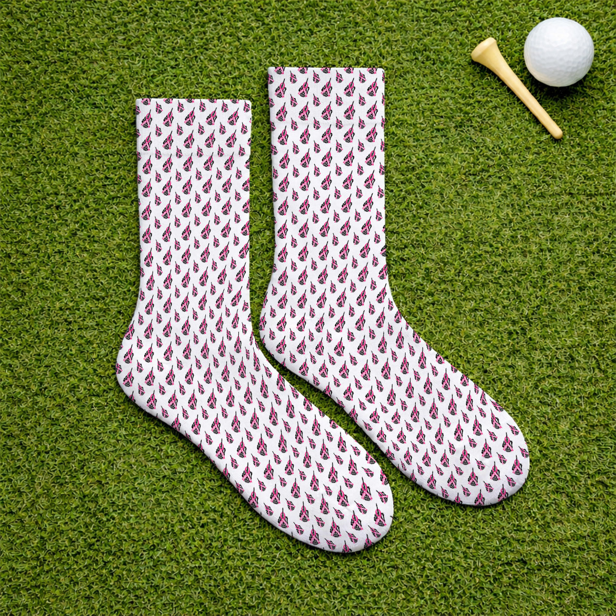 Breast Cancer Awareness Golf Socks, Pink Ribbon Pattern Golf Sock For Breast Cancer Support, Golf Gift For Golfer