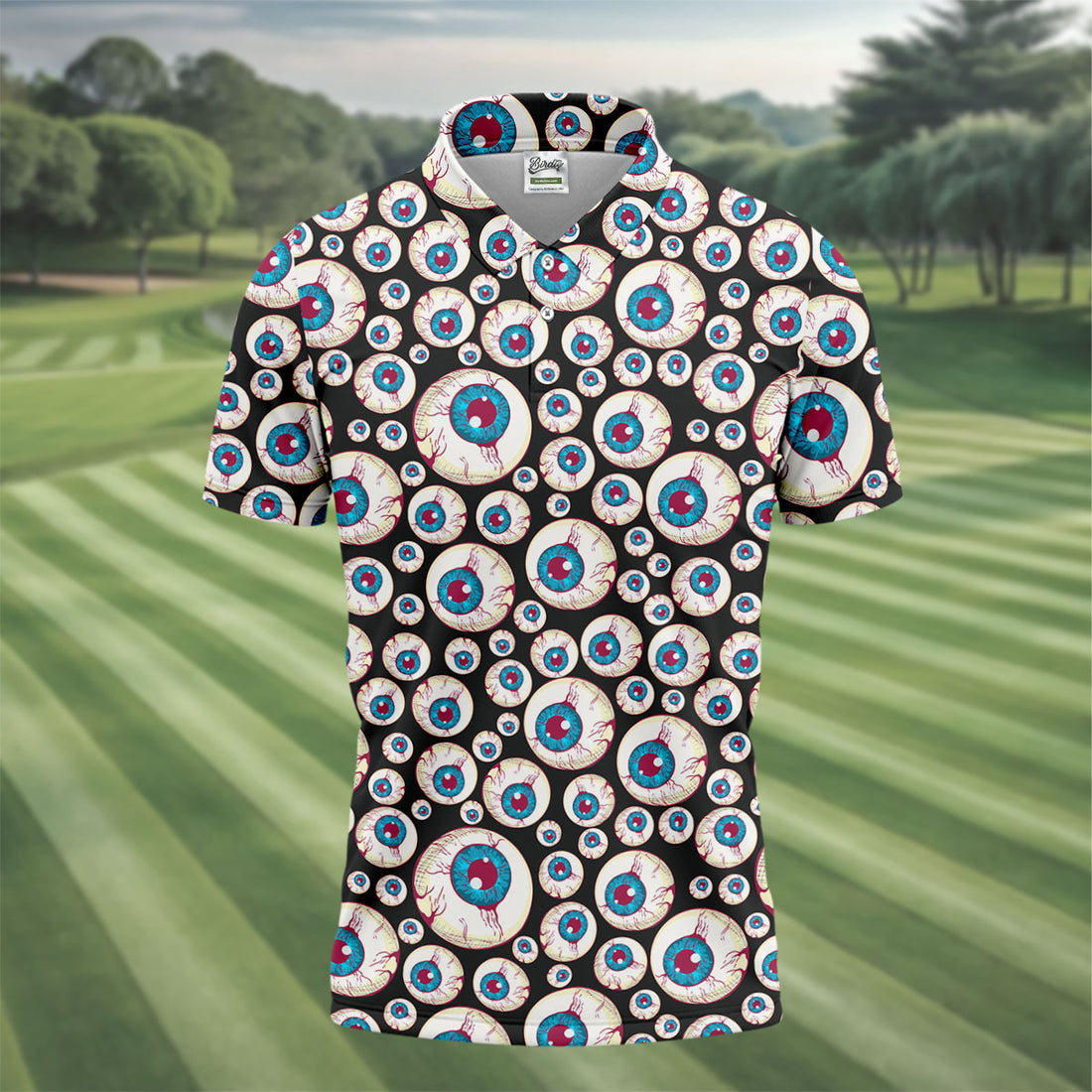 Black And White Eyeball Pattern Golf Tops For Men, Unique Gift For Golfer, Polo For Men